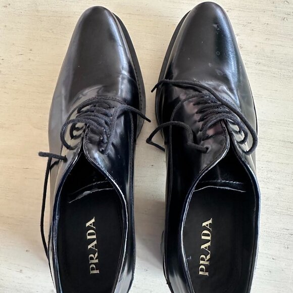 Prada Leather Oxfords Black Women's Size 37 (IT) - Picture 1 of 6